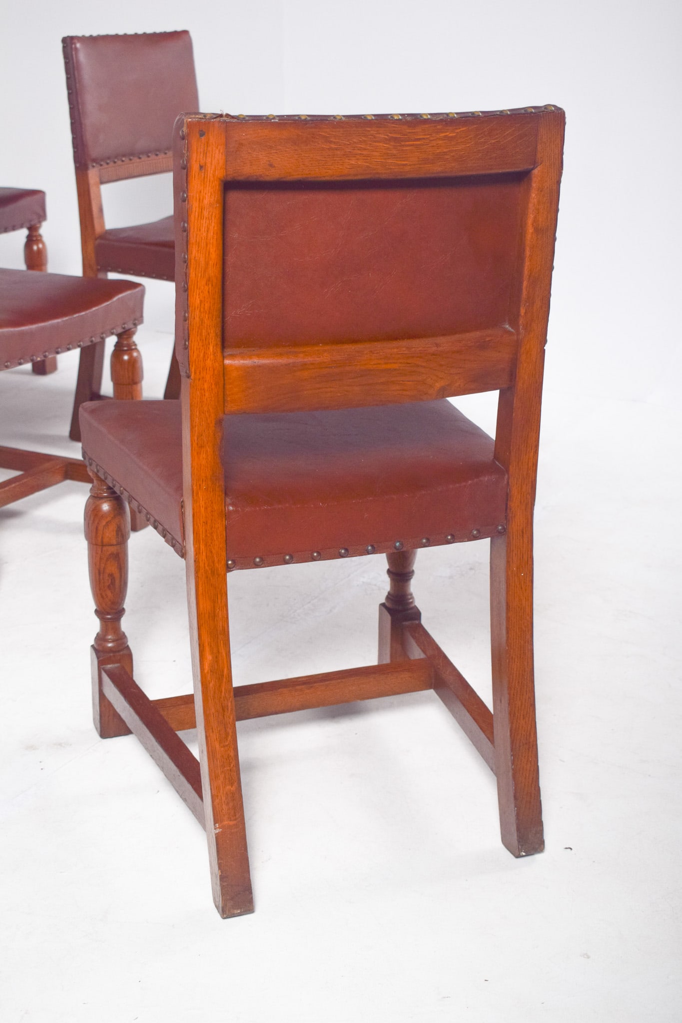 Chairs with Brown Leather Backs and Seats, Set of 6 - 4