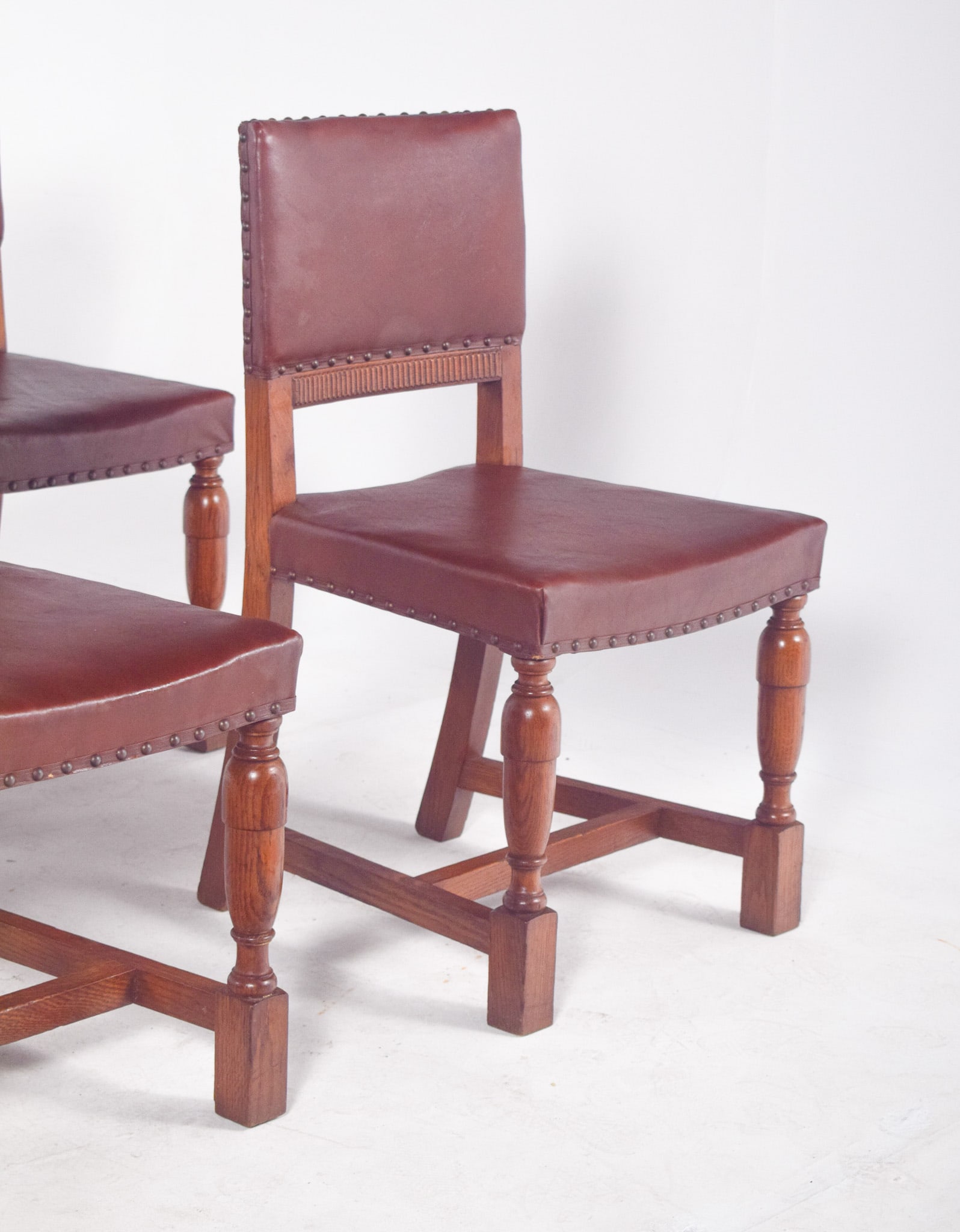 Chairs with Brown Leather Backs and Seats, Set of 6 - 5