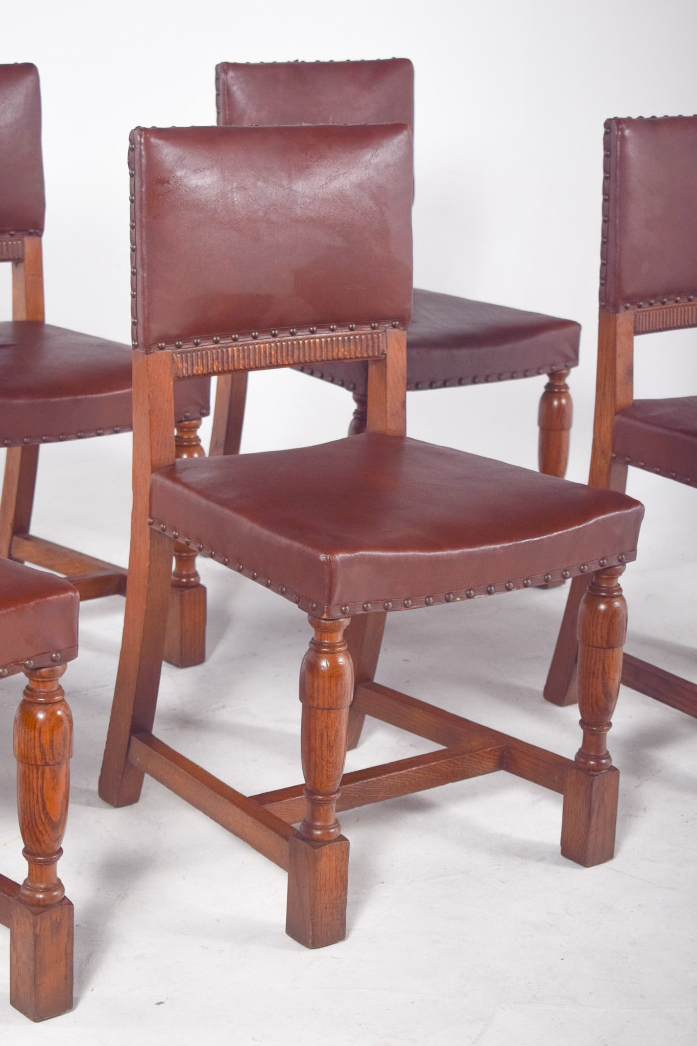 Chairs with Brown Leather Backs and Seats, Set of 6 - 7