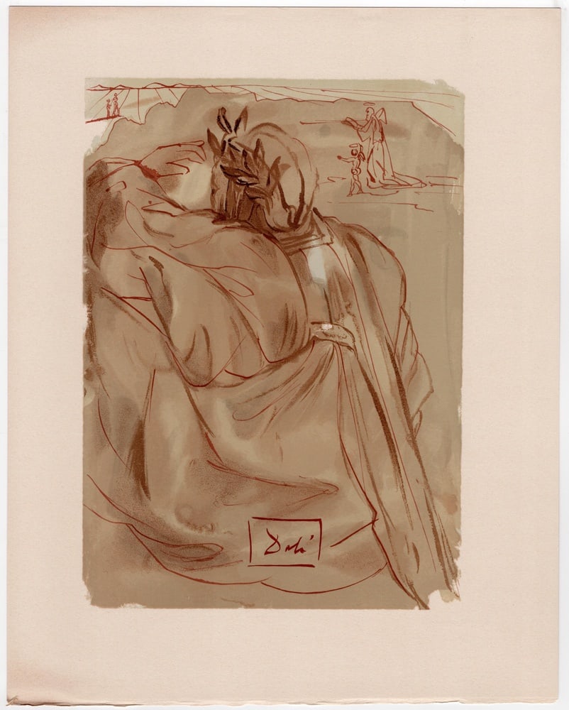 Salvador Dali, Dante's Repentance, 1964, Woodcut: Salvador Dali (1904-1989)Il Pentimento di Dante(Dante's Repentance)Plate 30 from "La Divina Commedia" (The Divine Comedy), referring to Purgatory, chant 31from the special Italian edition of only 80
