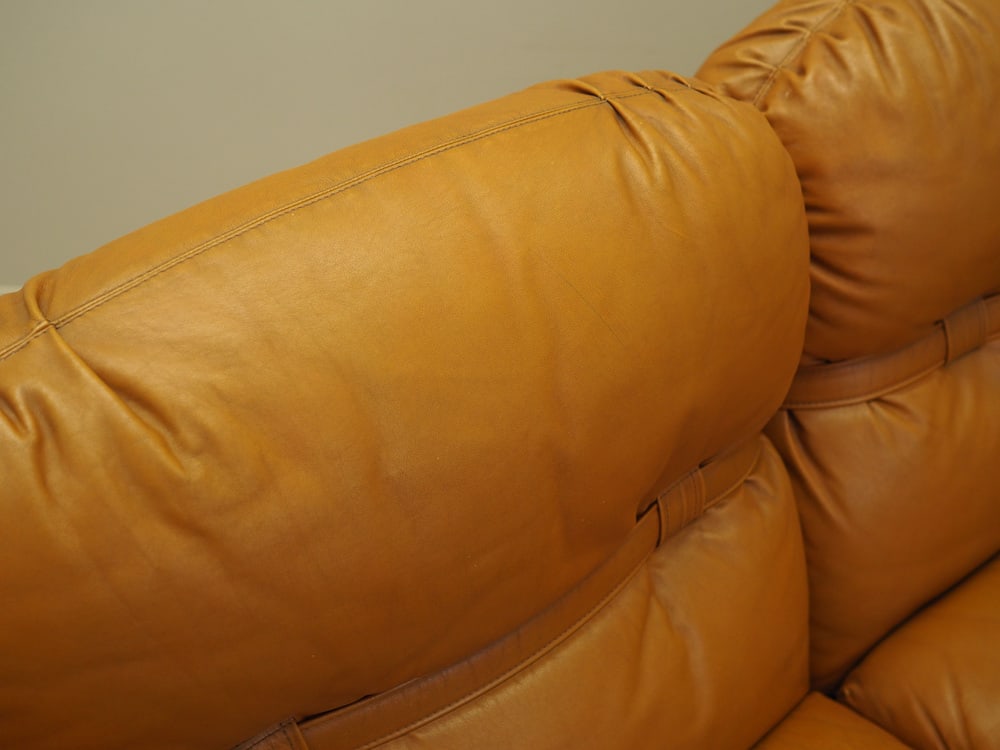 Space Age Orange Leather Sofa, Italy, 1960s - 13