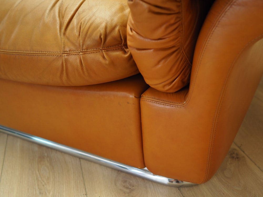 Space Age Orange Leather Sofa, Italy, 1960s - 17