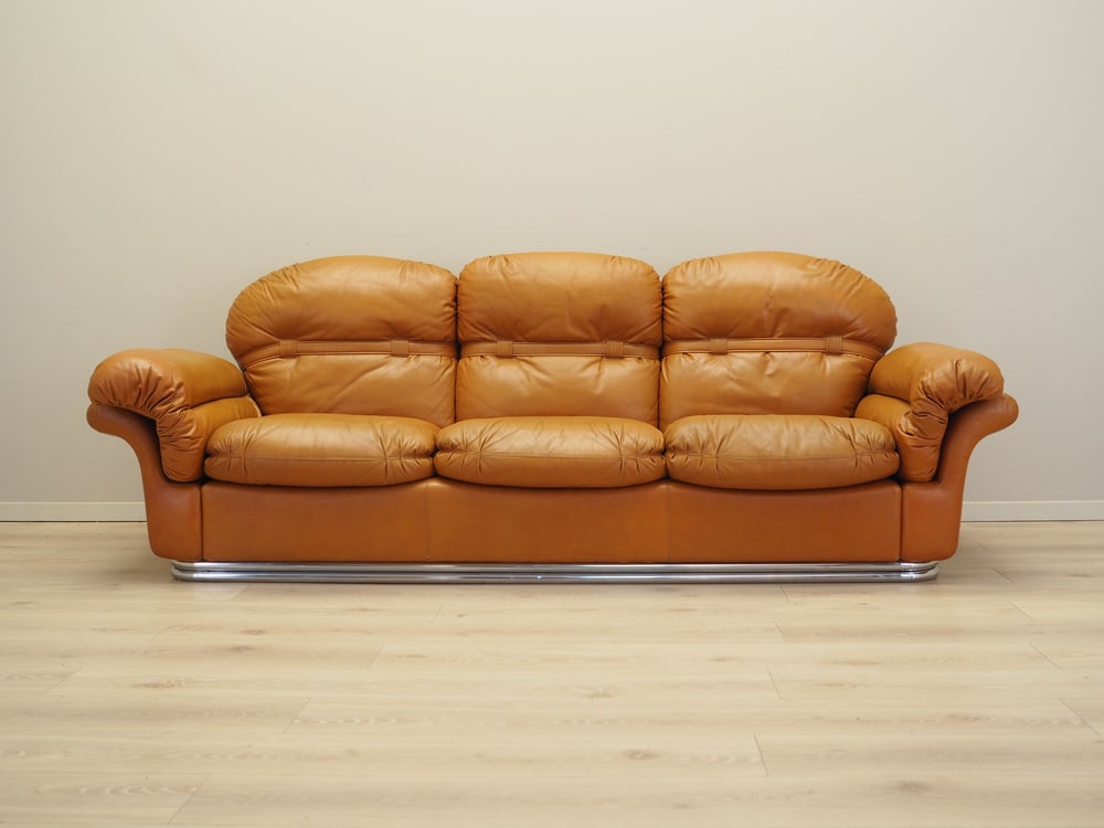 Space Age Orange Leather Sofa, Italy, 1960s - 2