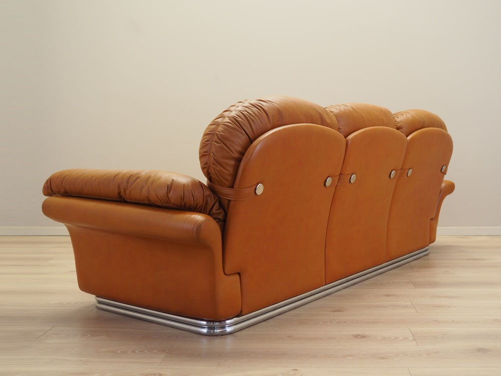 Space Age Orange Leather Sofa, Italy, 1960s - 4