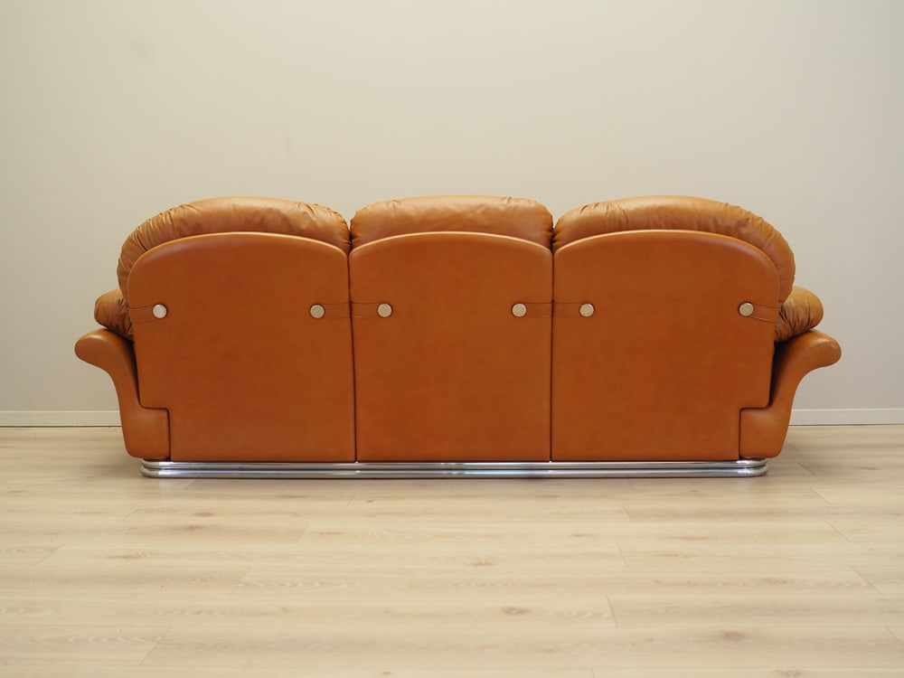 Space Age Orange Leather Sofa, Italy, 1960s - 5