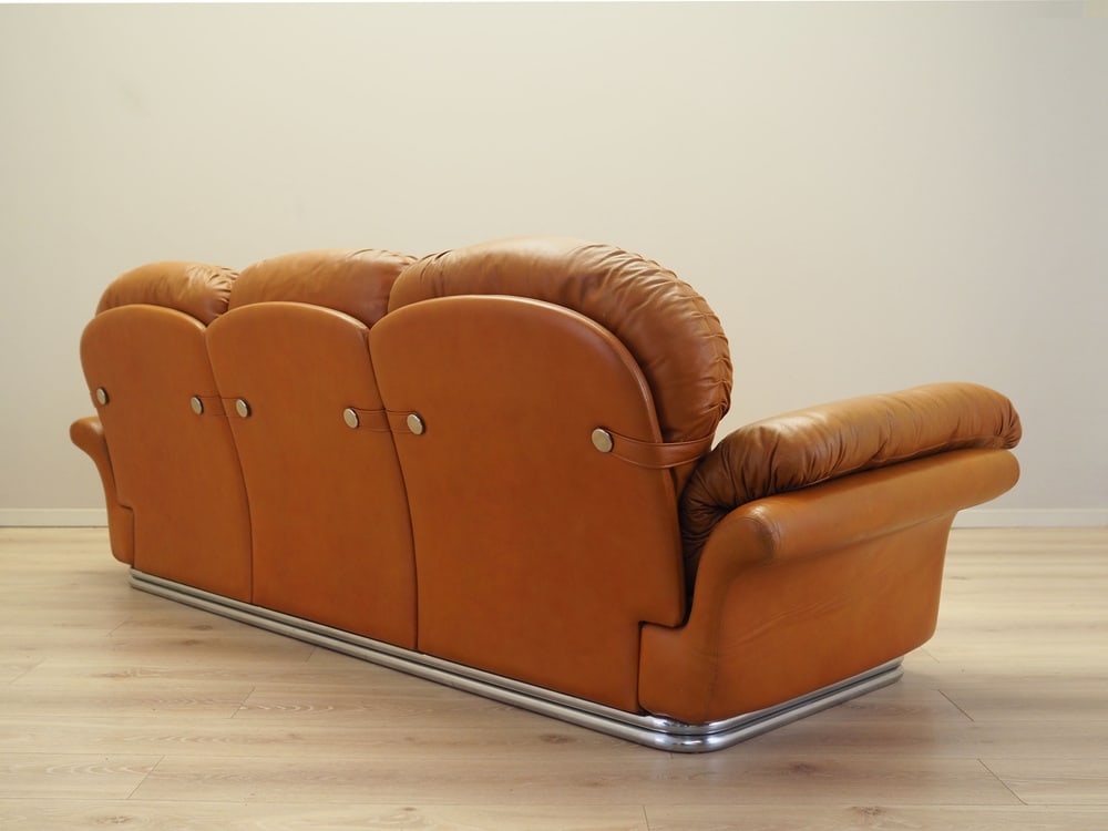 Space Age Orange Leather Sofa, Italy, 1960s - 6