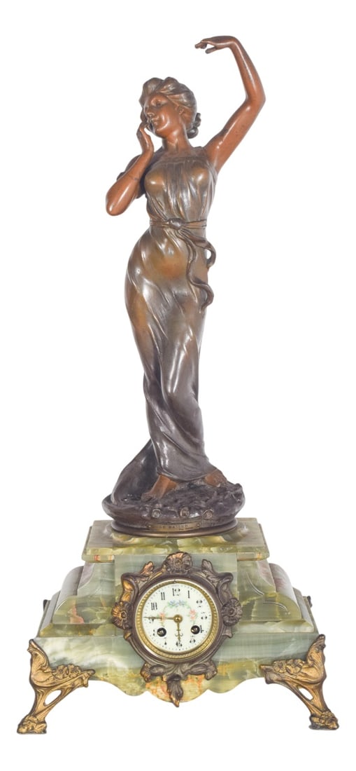 French Table Clock with Marble Base and Figure, 1910s (1 of 8)