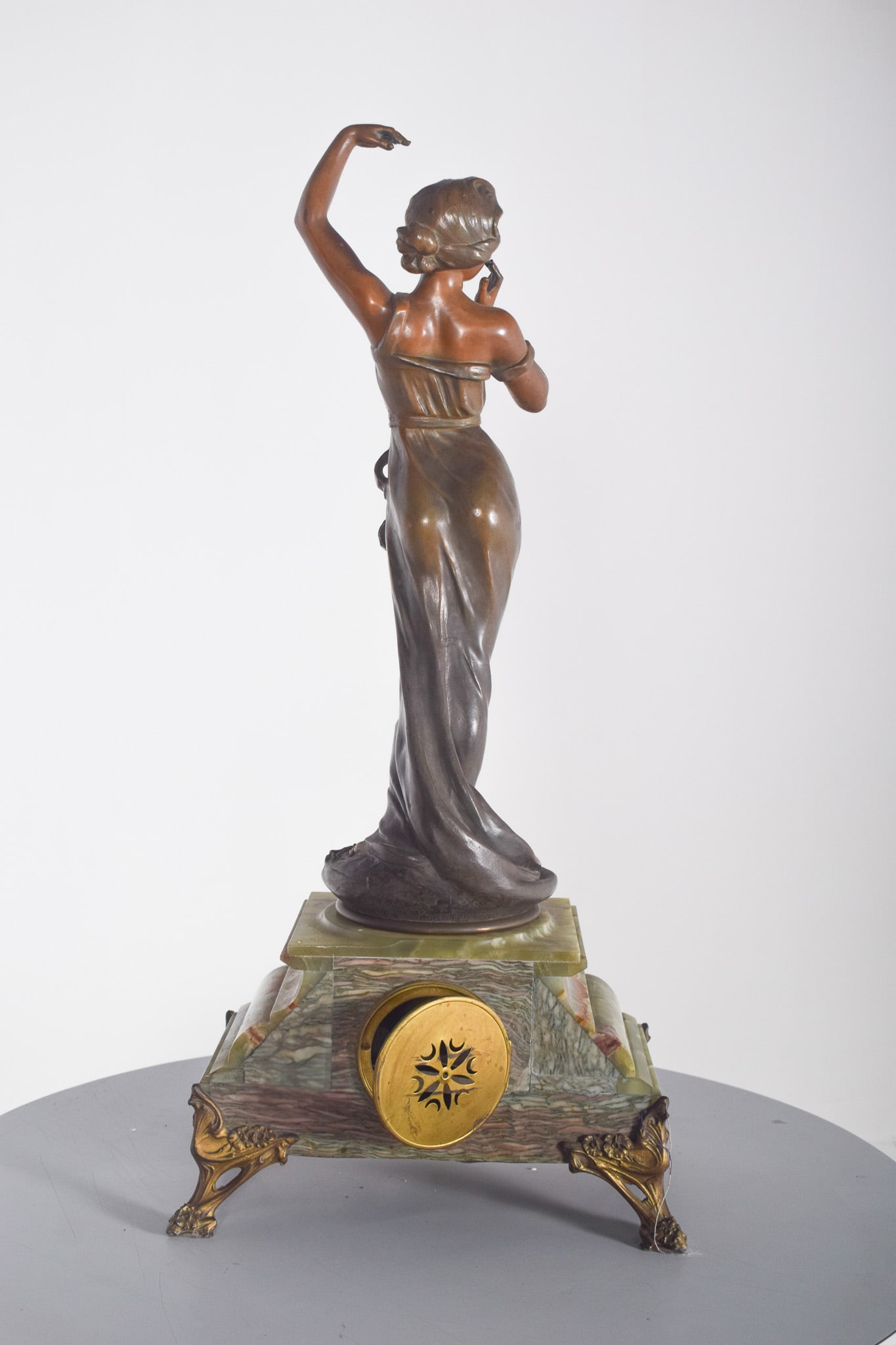 French Table Clock with Marble Base and Figure, 1910s - 2