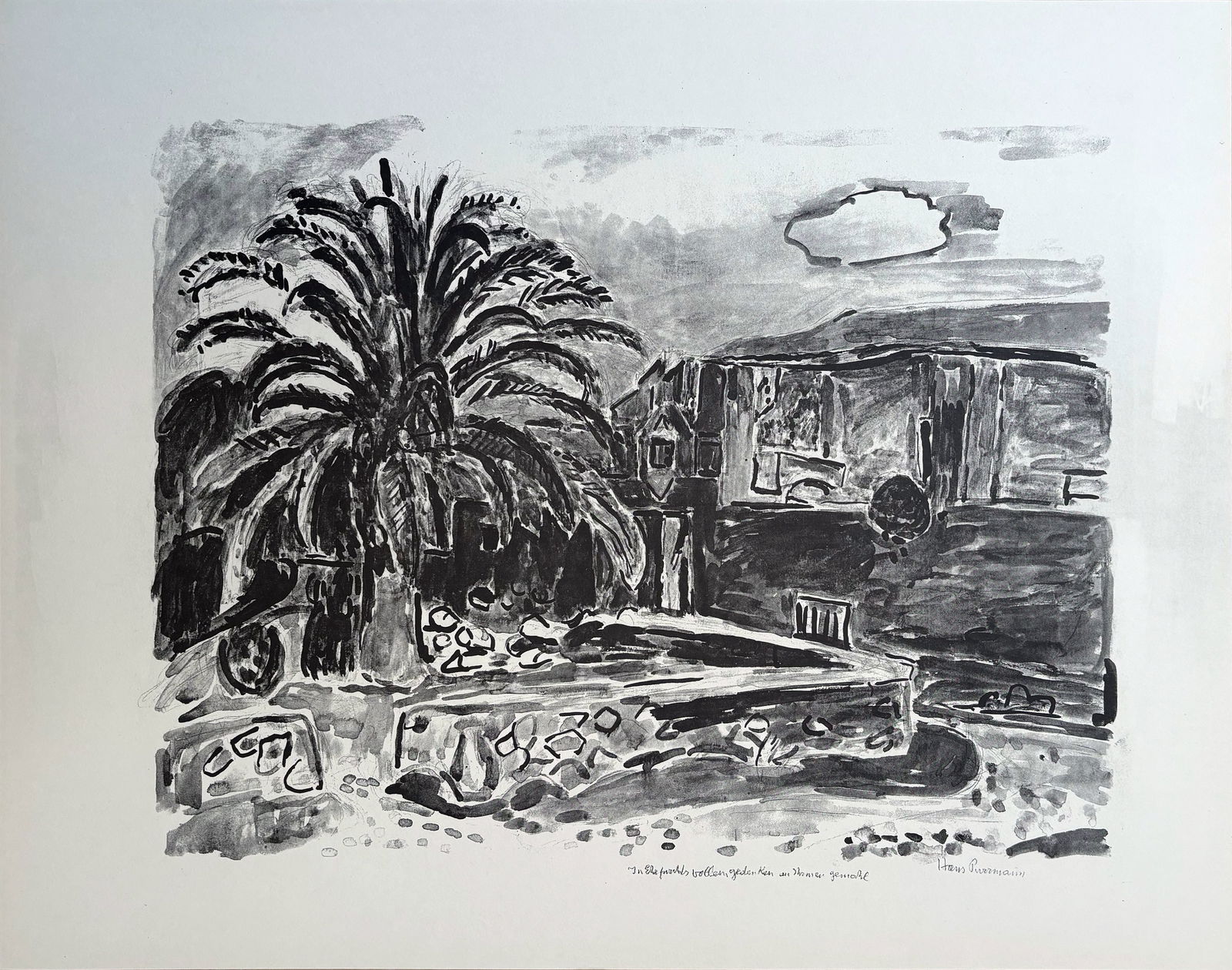 Hans Purrmann, Composition, 1966, Lithograph: Hans Purrmann (1880-1966)Landscape in memoriam Karl Amadeus HartmannOriginal Lithographfrom the portfolio "Epitaph for Karl Amadeus Hartmann"signed in the plateyear: 1966Size: 475 x 372 mmNumbered in