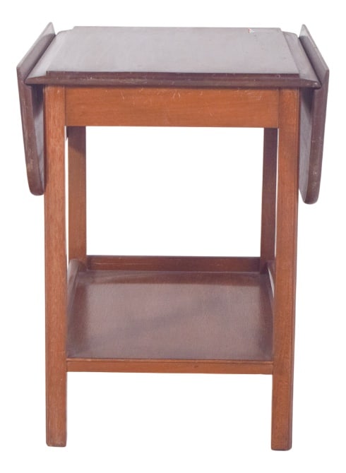 Mid-Century Tea Trolley with Flaps, 1960s: Tea trolley with flaps. The rectangular top has two folding side flaps, which can be lifted to extend the support surface. The structure is made up of four straight legs and a fixed lower shelf,