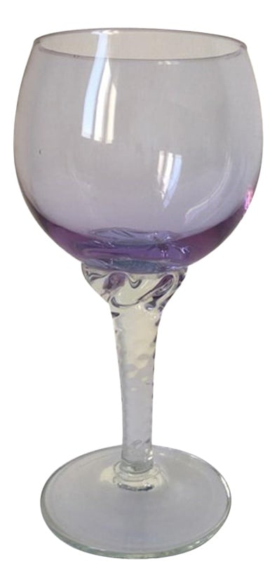 Postmodern Murano Glass Goblet, Italy, 1960s: This is an elegant goblet hand made in Murano, Venice in 1960 in Murano blown glass. The piece is very charming and on it are visible the signs of the handwork. The foot is in clear blown glass and