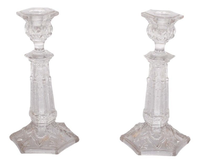 Glass Candleholder with Relief Work, 1920s (1 of 7)