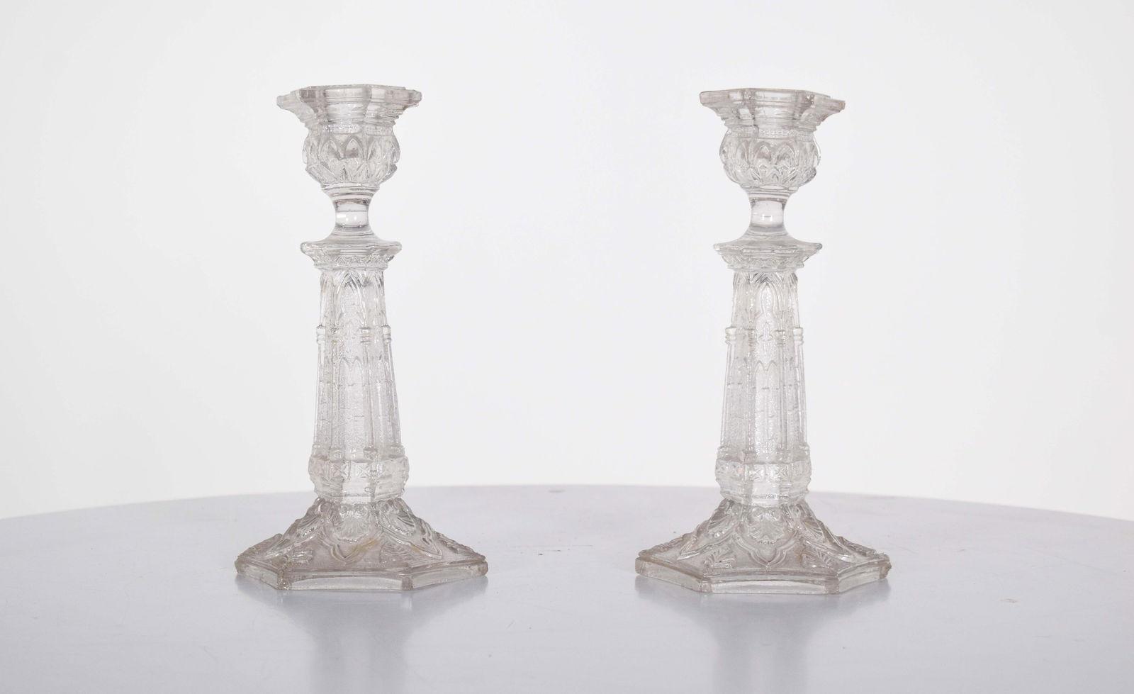 Glass Candleholder with Relief Work, 1920s - 2