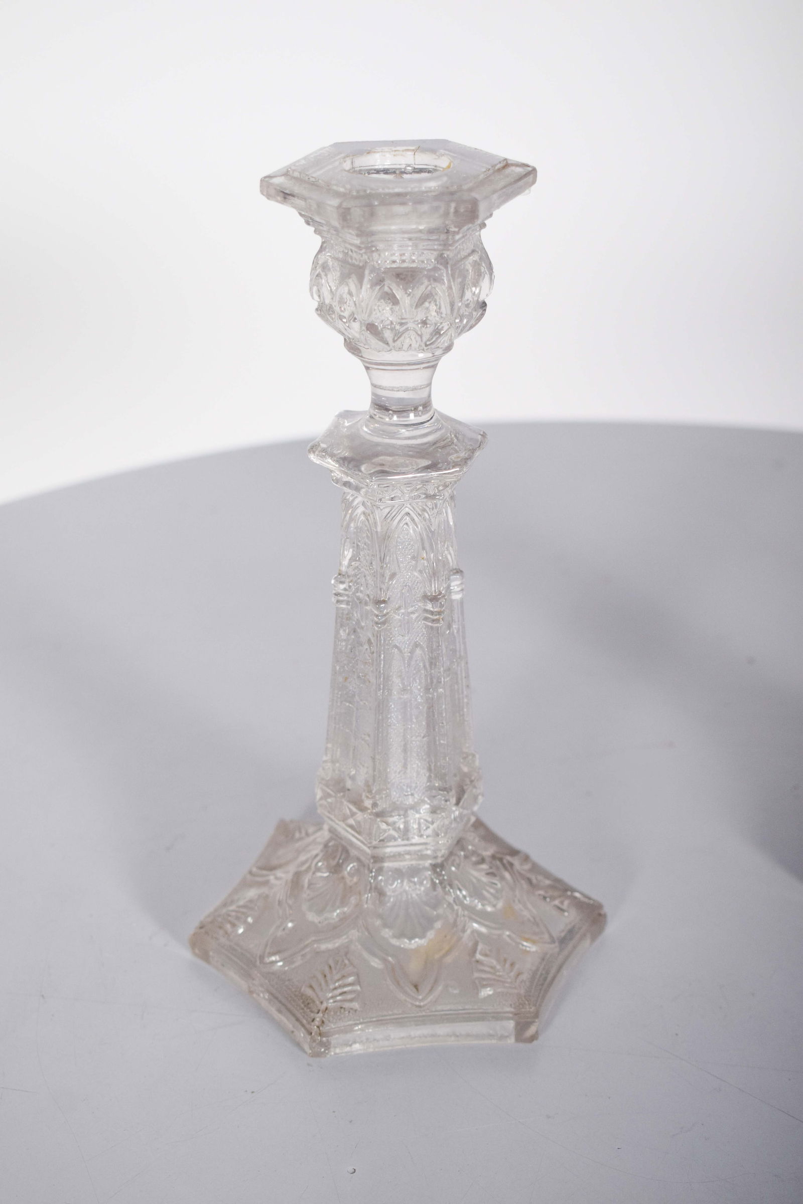 Glass Candleholder with Relief Work, 1920s - 4