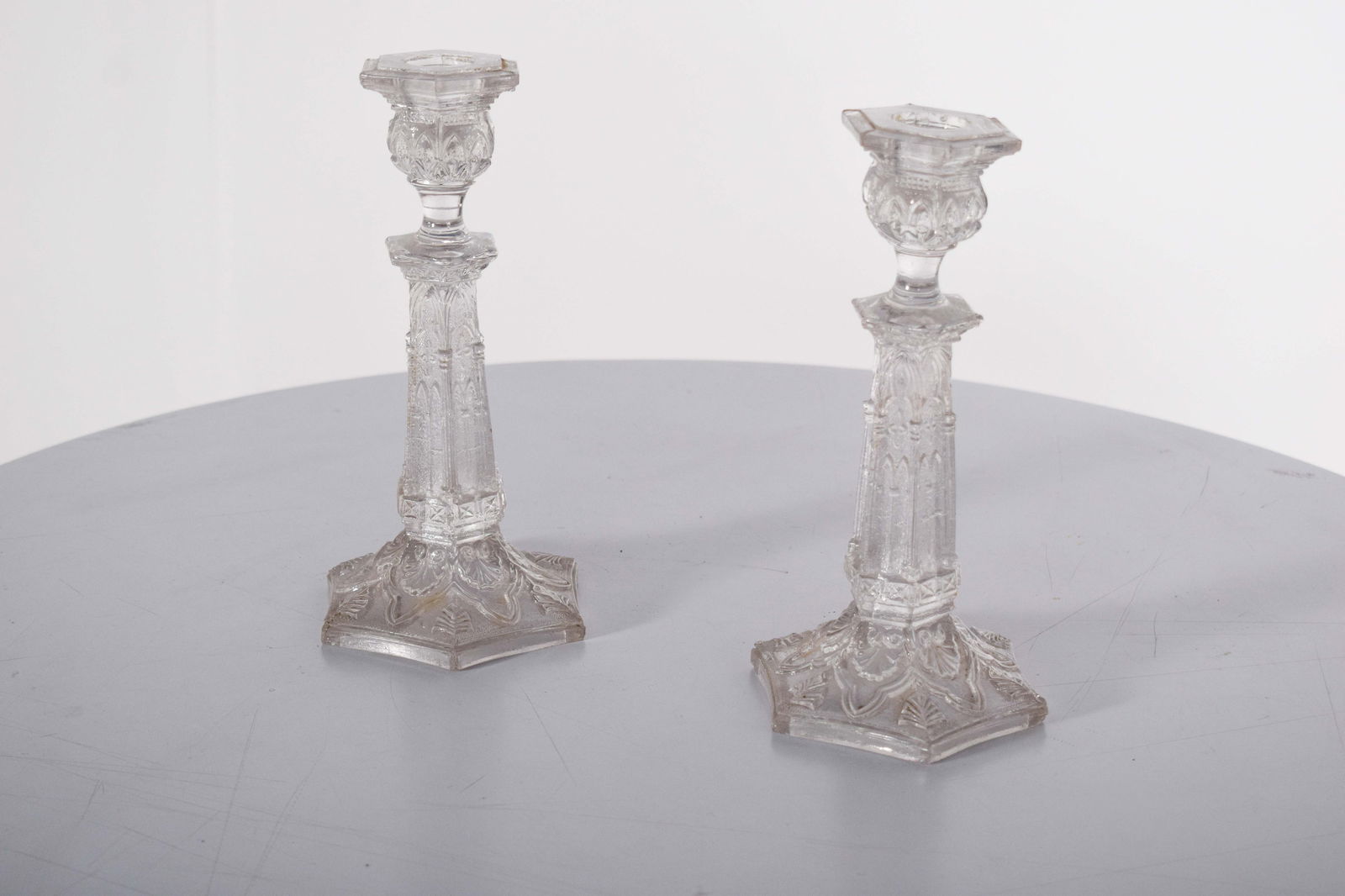Glass Candleholder with Relief Work, 1920s - 7