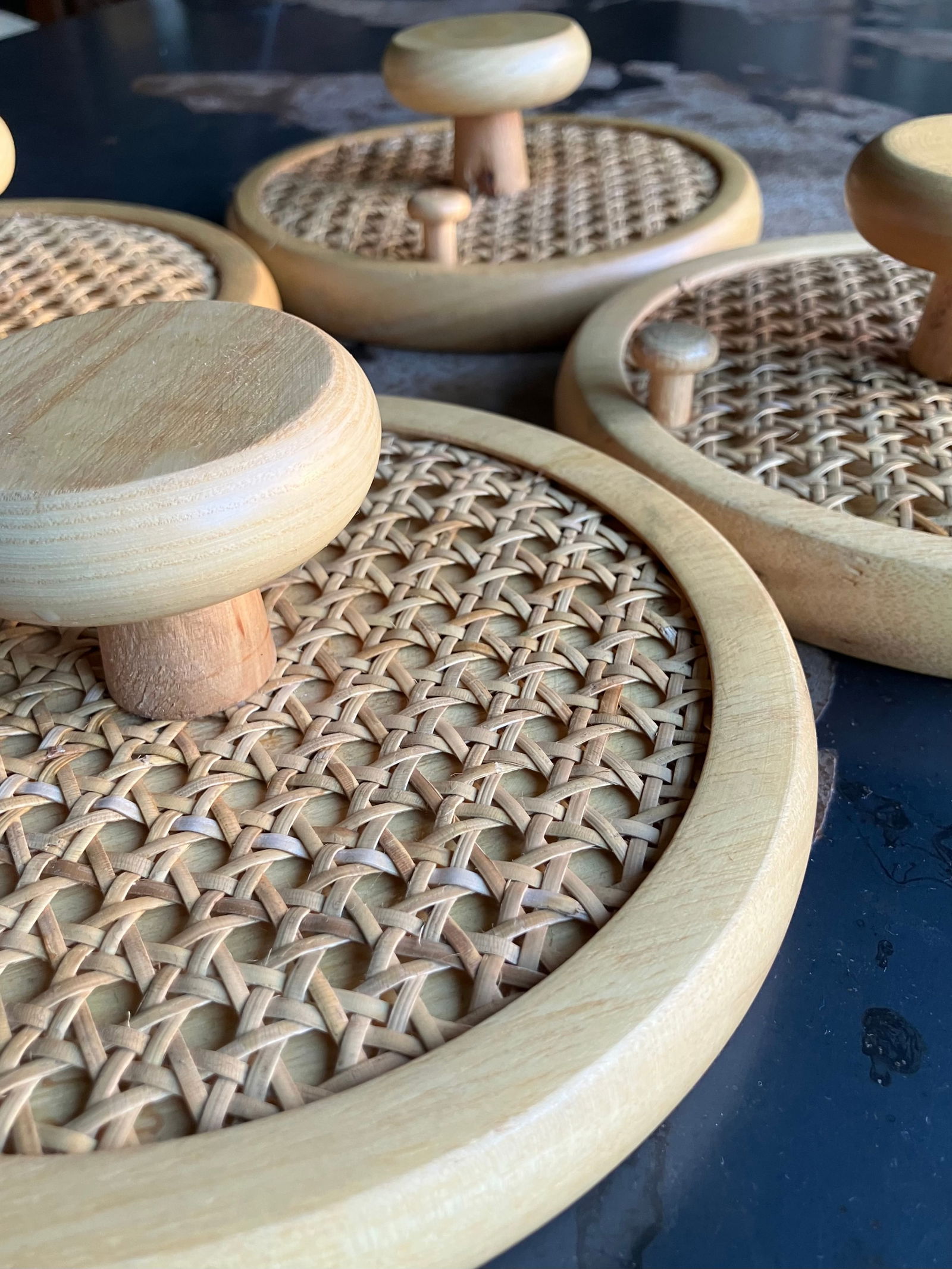 Coat Wall Hooks in Wood and Woven Cane, 1960s, Set of 2 - 2