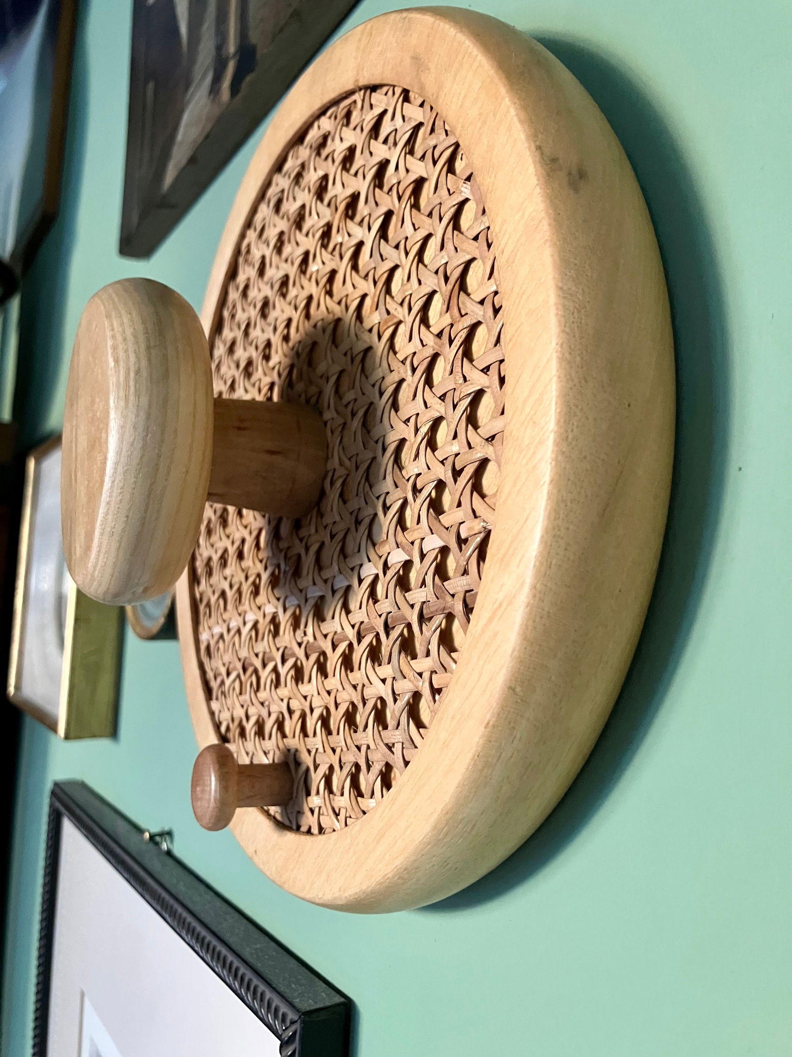 Coat Wall Hooks in Wood and Woven Cane, 1960s, Set of 2 - 9