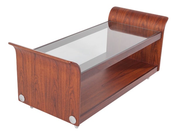 Teak and Glass Tulip Coffee Table from G-Plan, 1970s: A stylish 1970s teak and glass 'tulip' coffee table by G Plan, UK. It is a great size with large base shelf under the glass top. Made from bent plywood and teak veneer, with glass top and chrome