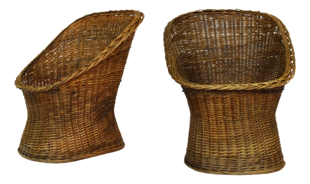 Set of Nordic Barrel Armchairs in Woven Rush, 1970 (1 of 8)