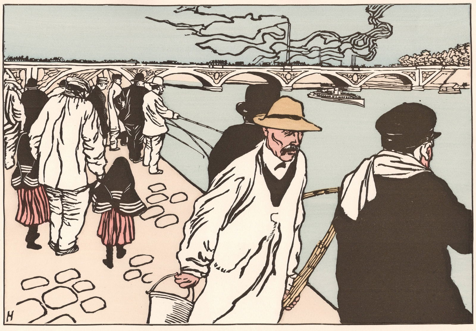 Charles Huard, Pêcheurs à la ligne, 1898, Lithograph - 3