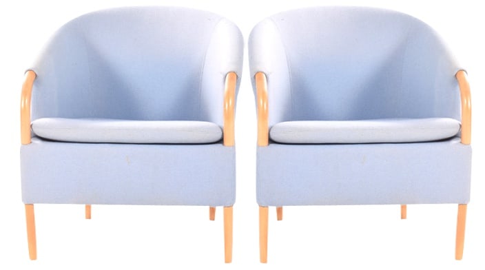 Set of Opus Easy Chairs by Ebbe Gehl & Soren Nissen: The Opus armchair, designed by Søren Nissen and Ebbe Gehl, was manufactured in 1982 in Denmark by Nielaus and is a confirmation of the elegance and comfort of modern Danish design. These chairs