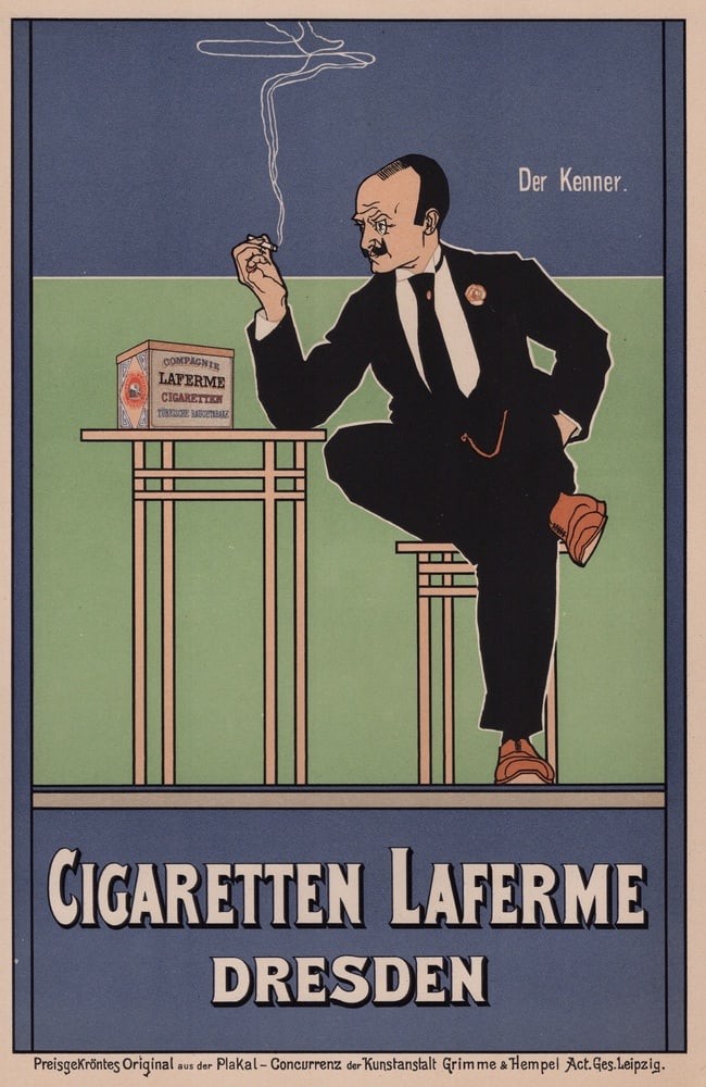 Fritz Rehm, Der Kenner, 1898, Lithograph: Fritz Rehm (1871 - 1928)Der Kenner (The Connoisseur)Cigaretten Laferme DresdenYear of ideation: 1897Year of printing: 1898Lithograph on wove paperPublisher: ChaixSize: 40 x 29 cmfrom the famous collec