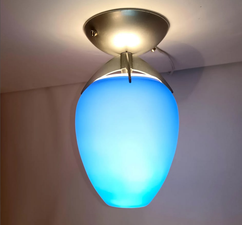 Ceiling Light in Opaline Cobalt Blue Glass, 1980s - 4
