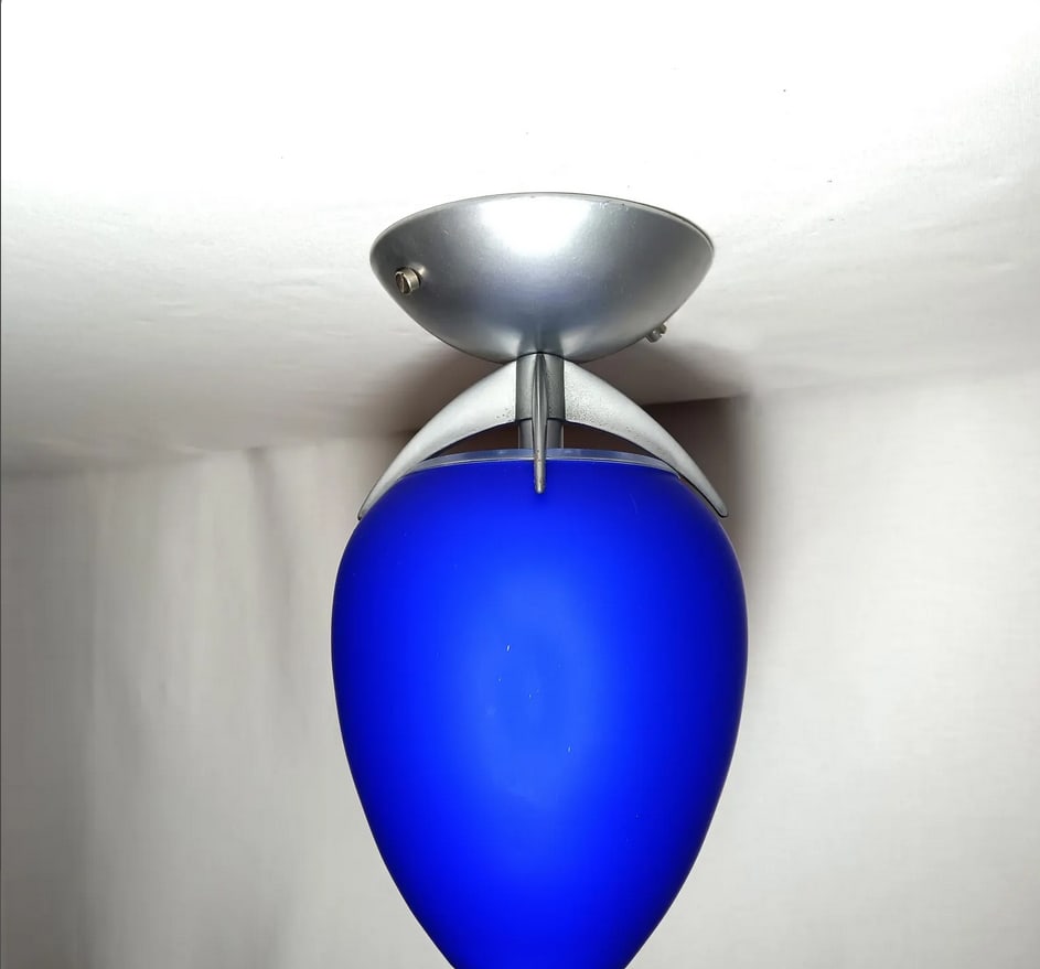 Ceiling Light in Opaline Cobalt Blue Glass, 1980s - 6