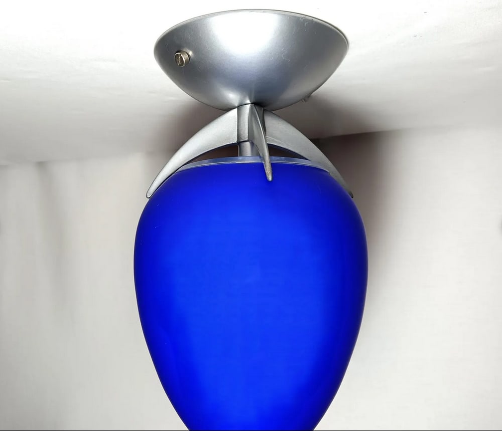 Ceiling Light in Opaline Cobalt Blue Glass, 1980s - 7
