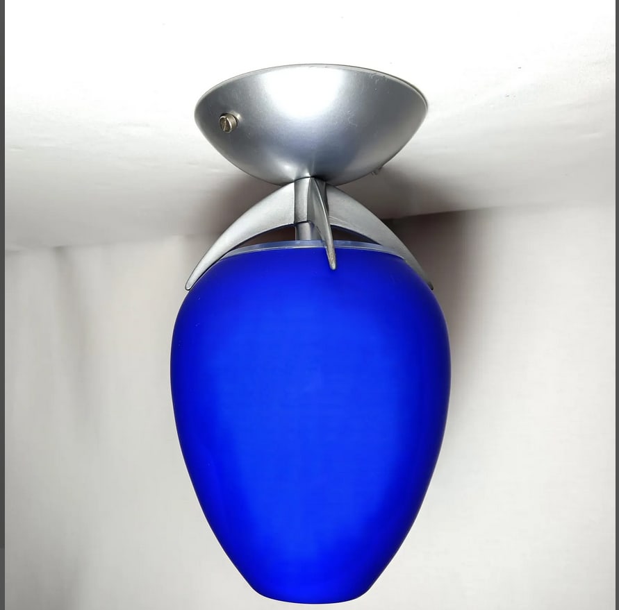 Ceiling Light in Opaline Cobalt Blue Glass, 1980s - 8