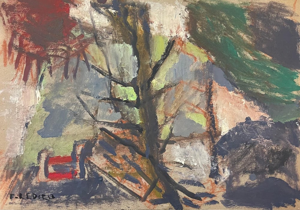 Francine Ledieu, Plateau d’Assy, 1952, Oil on Paper: Oil on paper Francine Ledieu is a French artist born in 1931 who lives and works in Paris, France. In the 50s, she was a student of Maurice Rocher who specialized in Sacred art. In the ’80s,
