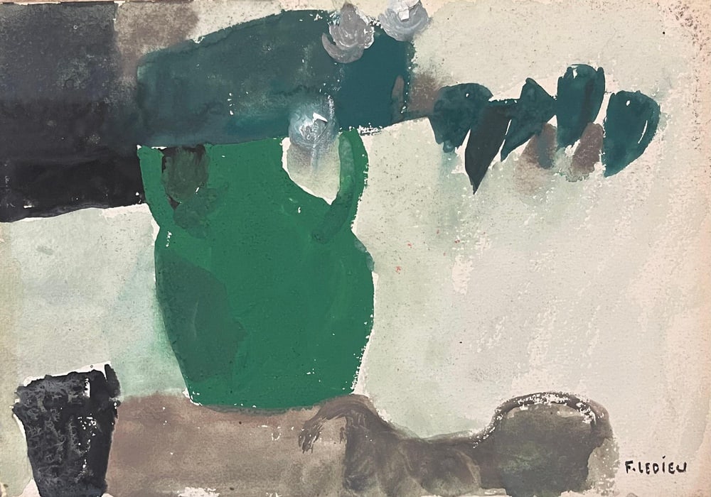 Francine Ledieu, Untitled, 1965, Gouache: Gouache on paper Francine Ledieu is a French artist born in 1931 who lives and works in Paris, France. In the 50s, she was a student of Maurice Rocher who specialized in Sacred art. In the