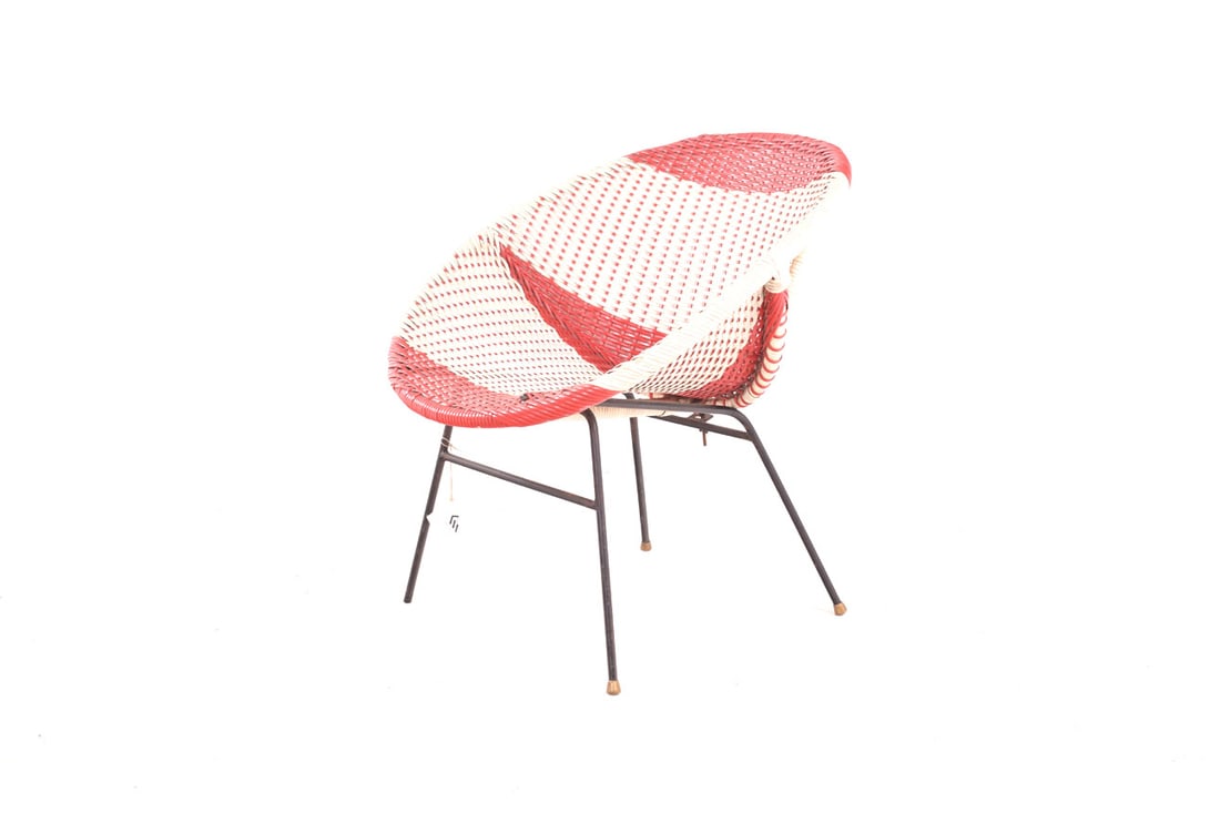 Mid-Century Woven Wicker & Plastic Bucket Chair, 1950s - 2