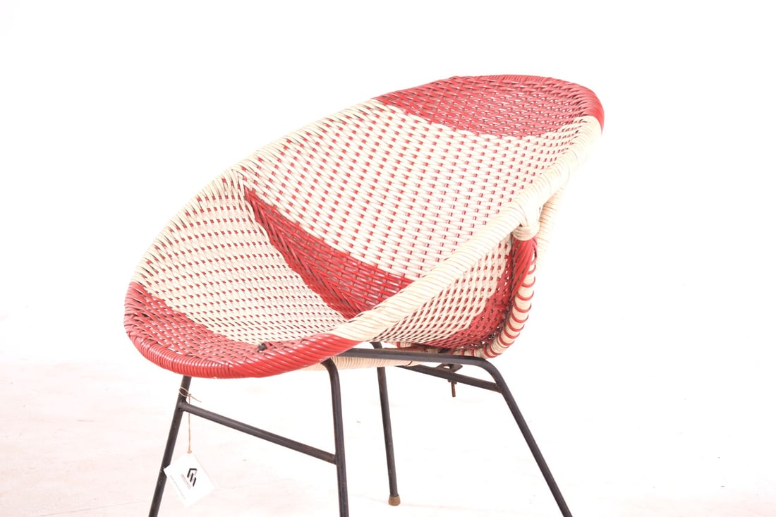 Mid-Century Woven Wicker & Plastic Bucket Chair, 1950s - 3