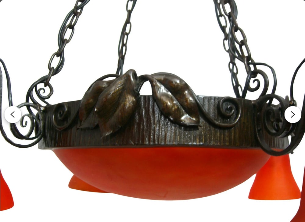 Art Deco Art Nouveau Pate de Verre Chandelier, 1980s - 10