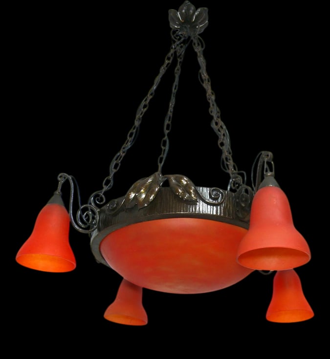 Art Deco Art Nouveau Pate de Verre Chandelier, 1980s - 11