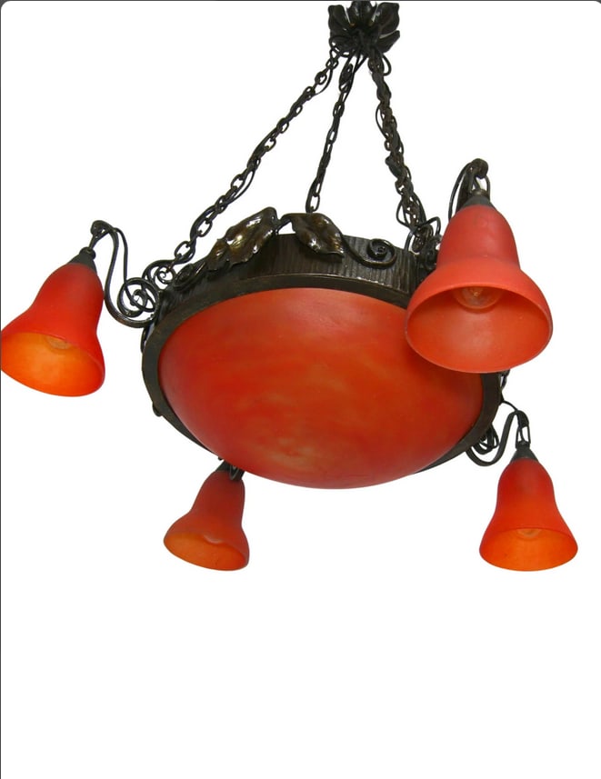 Art Deco Art Nouveau Pate de Verre Chandelier, 1980s - 4