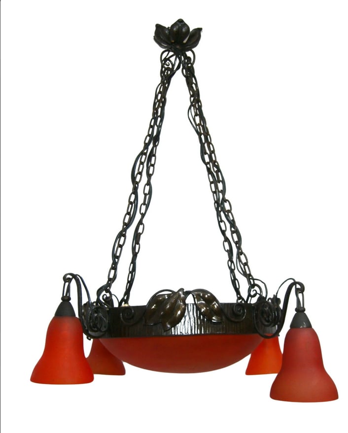 Art Deco Art Nouveau Pate de Verre Chandelier, 1980s - 5