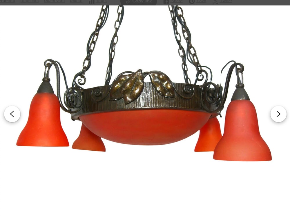 Art Deco Art Nouveau Pate de Verre Chandelier, 1980s - 8