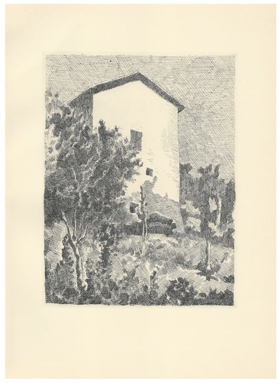 Giorgio Morandi, Landscape, House in Grizzana, 1957: Giorgio Morandi (1890-1964)"Paesaggio - Casa a Grizzana" (Landscape - House in Grizzana)Lithograph printed by "Ars Italiae"Year (conceived): 1927 (printed): 1957Size sheet: 392 x 287 mmSize image:
