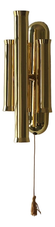 Vintage Italian Solid Brass Wall Lamp: Minimalist wall lamp with solid brass construction. Very much in the style of Gaetano Sciolari. The lamp has three points of light. Made with the utmost attention to detail. The tube-shaped shades
