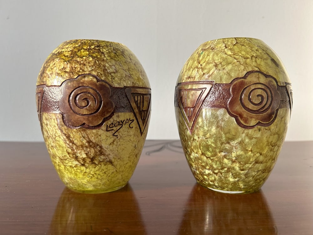 Art Deco Glass Vases by Legras, 1920s, Set of 2 - 3