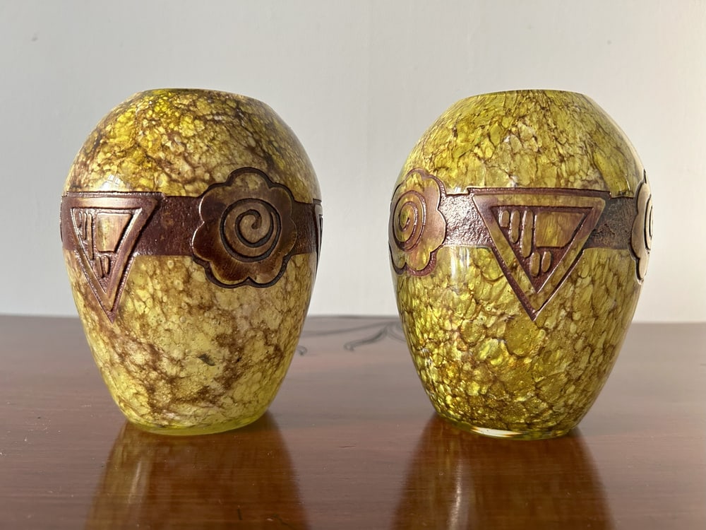 Art Deco Glass Vases by Legras, 1920s, Set of 2 - 4