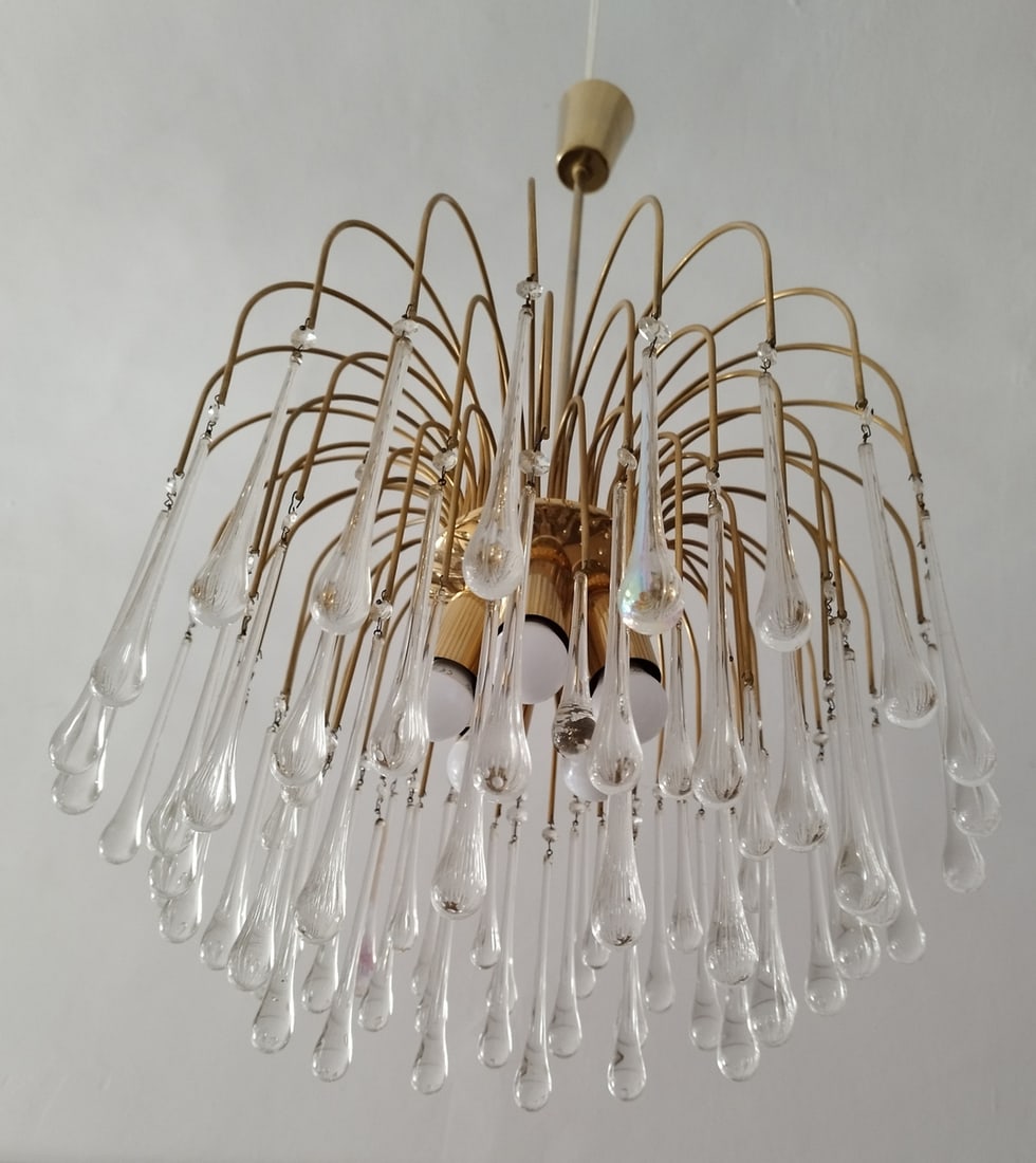 Murano Crystal Teardrop Waterfall Chandelier, 1970s - 2