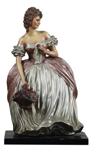 Woman with Basket Ceramic Cacciapuoti Sculpture: Cacciapuoti sculpture woman girl with basket of flowers lady terracotta measures 25 x 20 x H 43 CATEGORY sculpture Cacciapuoti STYLE DIMENSIONS: HEIGHT 43 cm WIDTH 25 cm DEPTH 20 cm COLOUR: gray silve