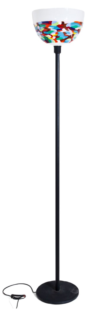 Vintage Italian Floor Lamp: Floor lamp on black base and white-colored Murrine glass shade.For electrification, we assume no liability and no warranty. Country of Manufacture: Italy Design Period: 1970 to 1979 Production Period: