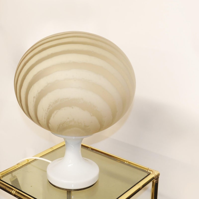 White and Beige Swirl Murano Glass Globe Table Lamp - 2