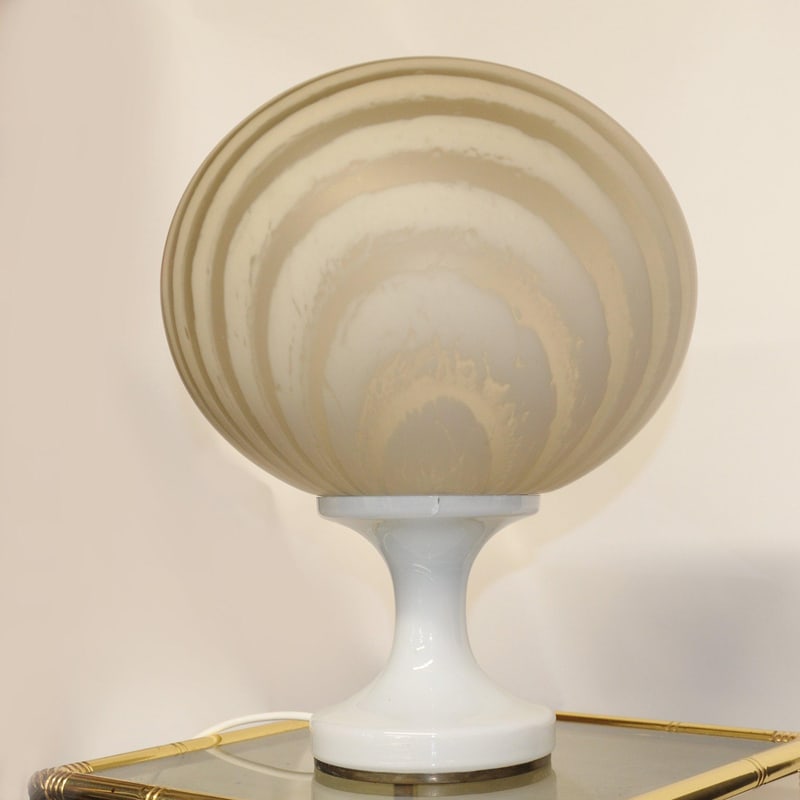 White and Beige Swirl Murano Glass Globe Table Lamp - 4