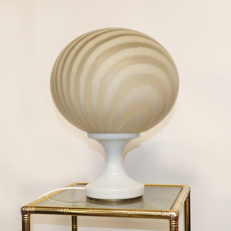 White and Beige Swirl Murano Glass Globe Table Lamp - 7