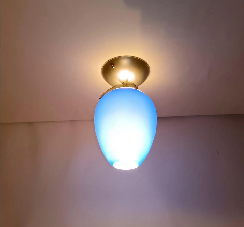 Ceiling Light in Opaline Cobalt Blue Glass, 1980s - 2